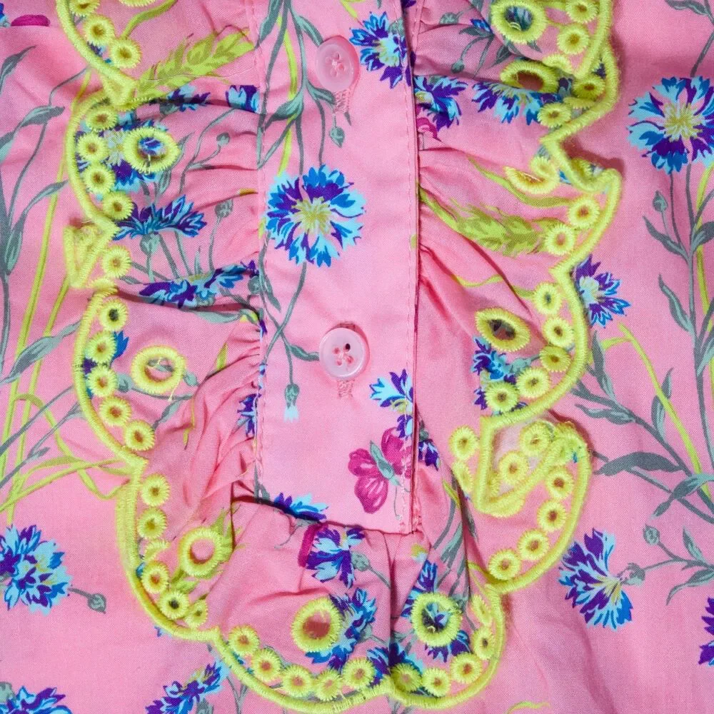 NWT J. Crew Pink Ruffle Blouse Wheat Bouquet Floral Cottage Print Women XS (B4)
